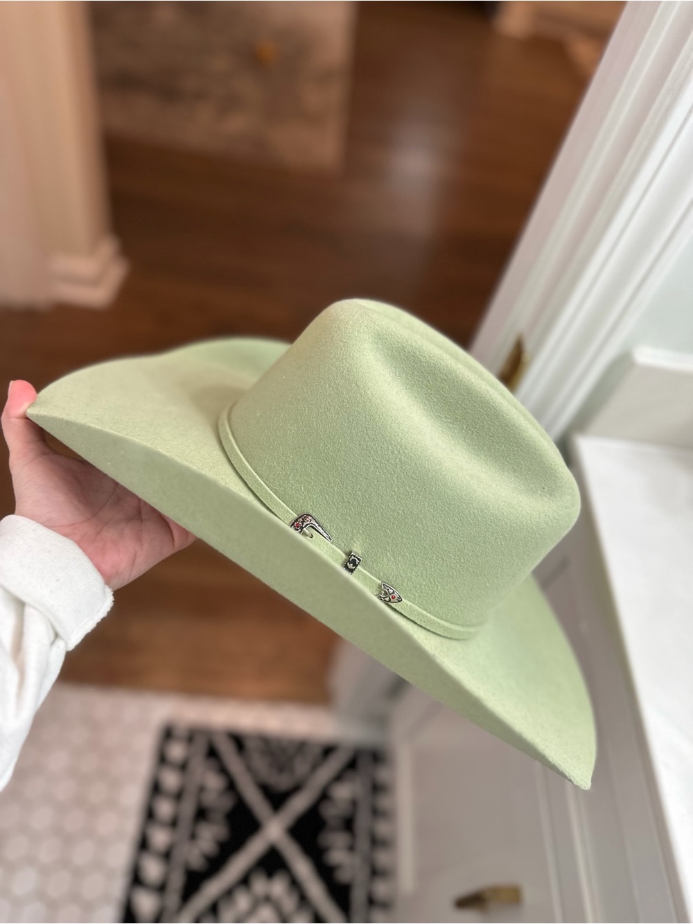 Women's Wide-Brim Cowboy  Hat in Sage Green with Subtle Buckle Accent